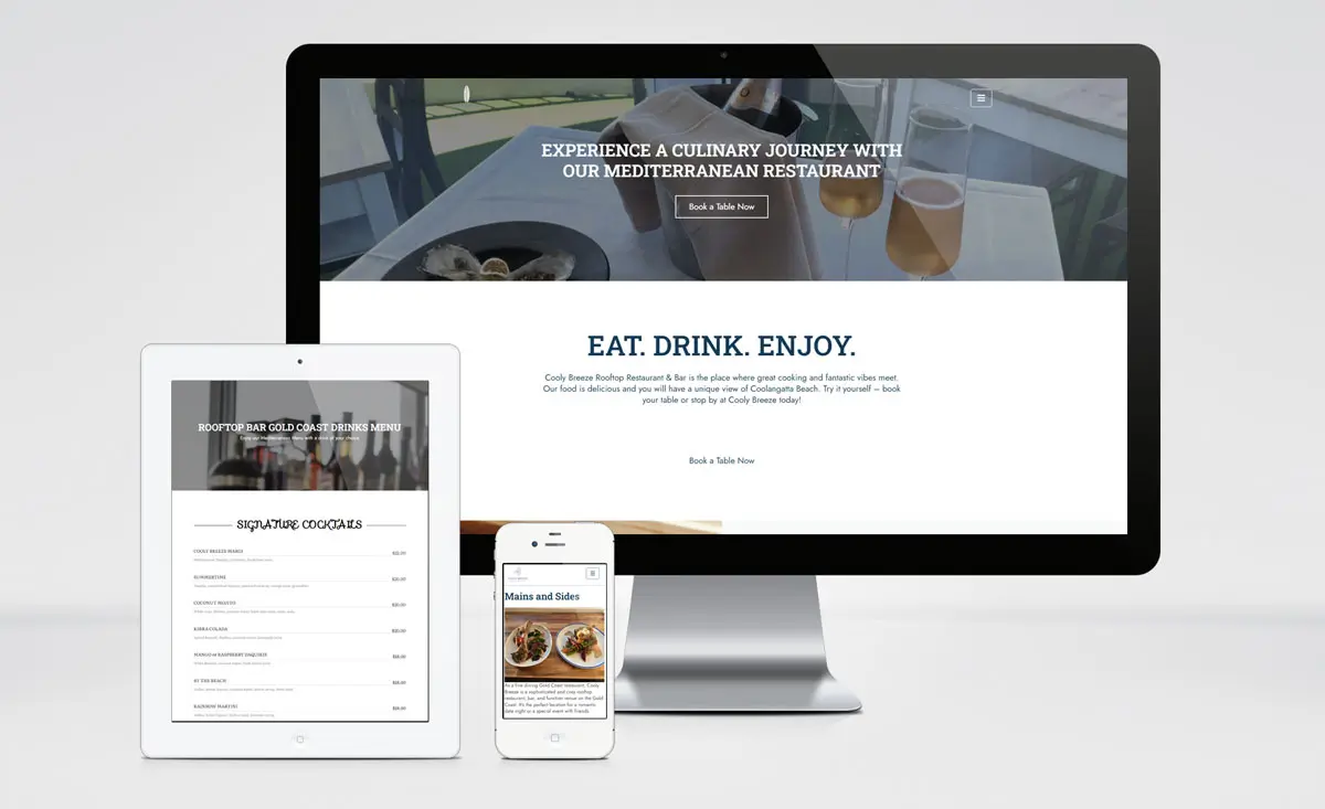 Cooly Breeze Rooftop Restaurant and Bar website shown on desktop, tablet and mobile
